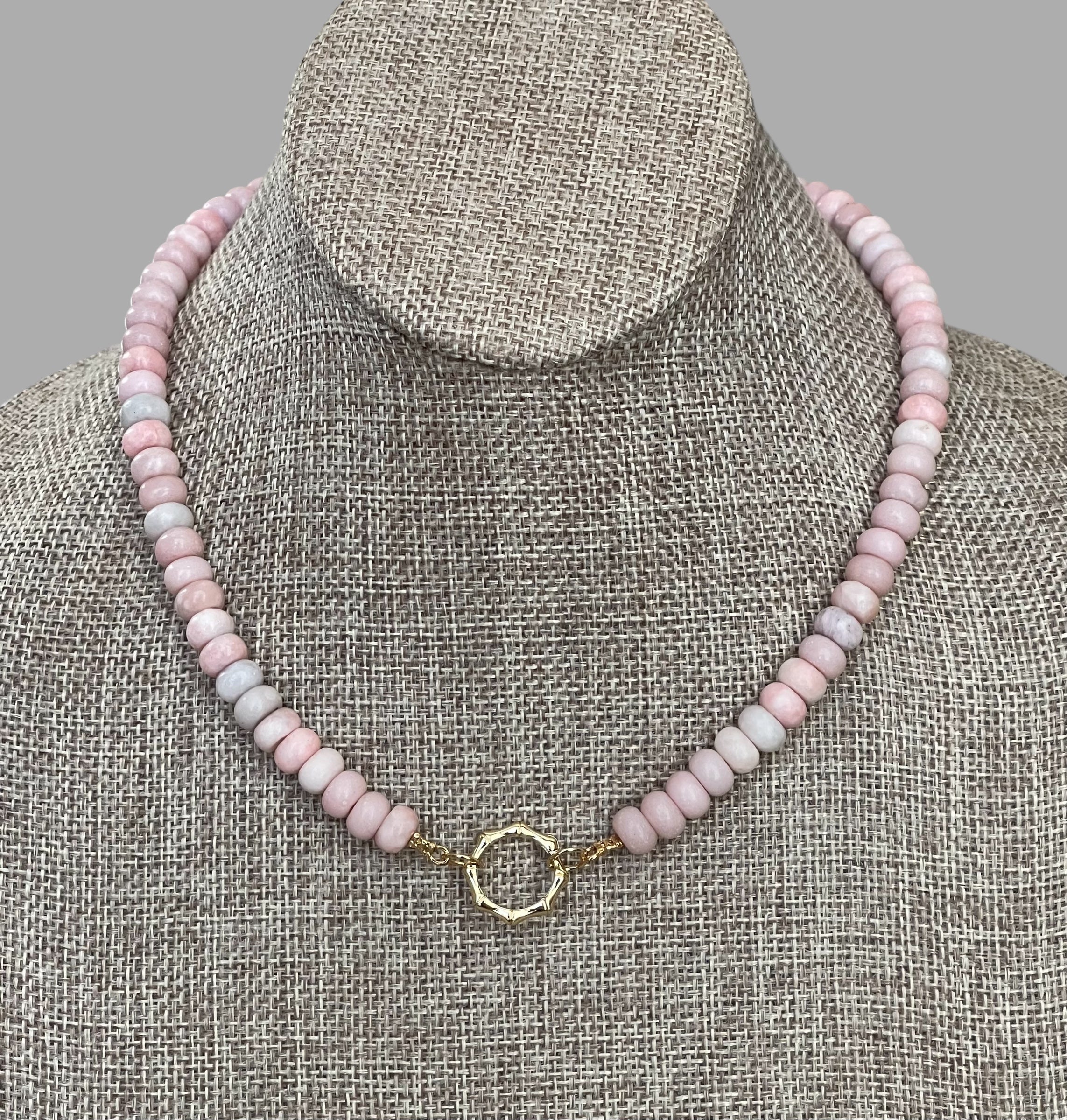 The Chic Pink Set: Matte pink opals with a gold charm holder clasp & a gold filled chain w a pink crystal and CZ charm OOAK