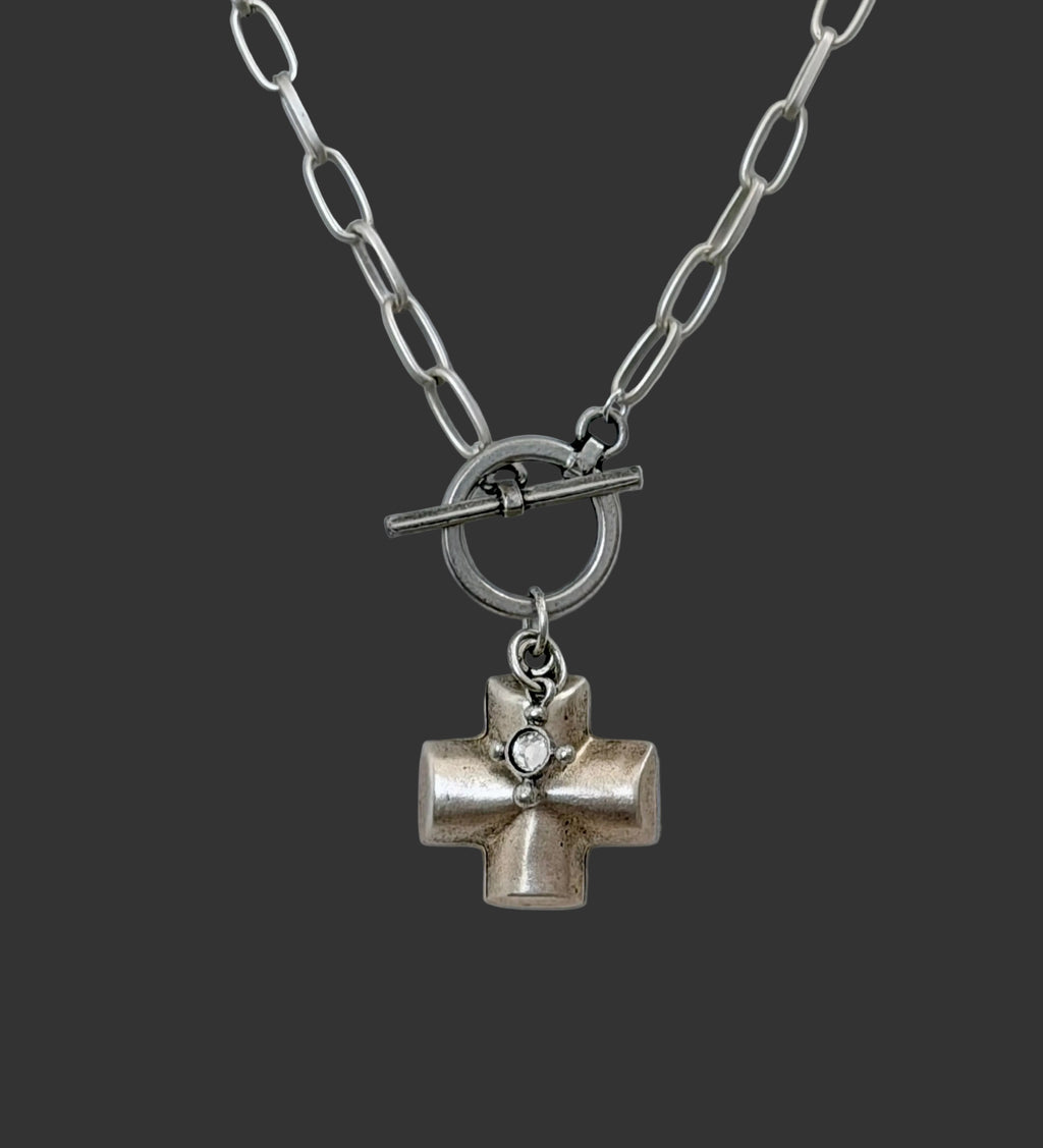 Sacred Silver Necklace: Silver Paperclip chain with double cross pendants OOAK