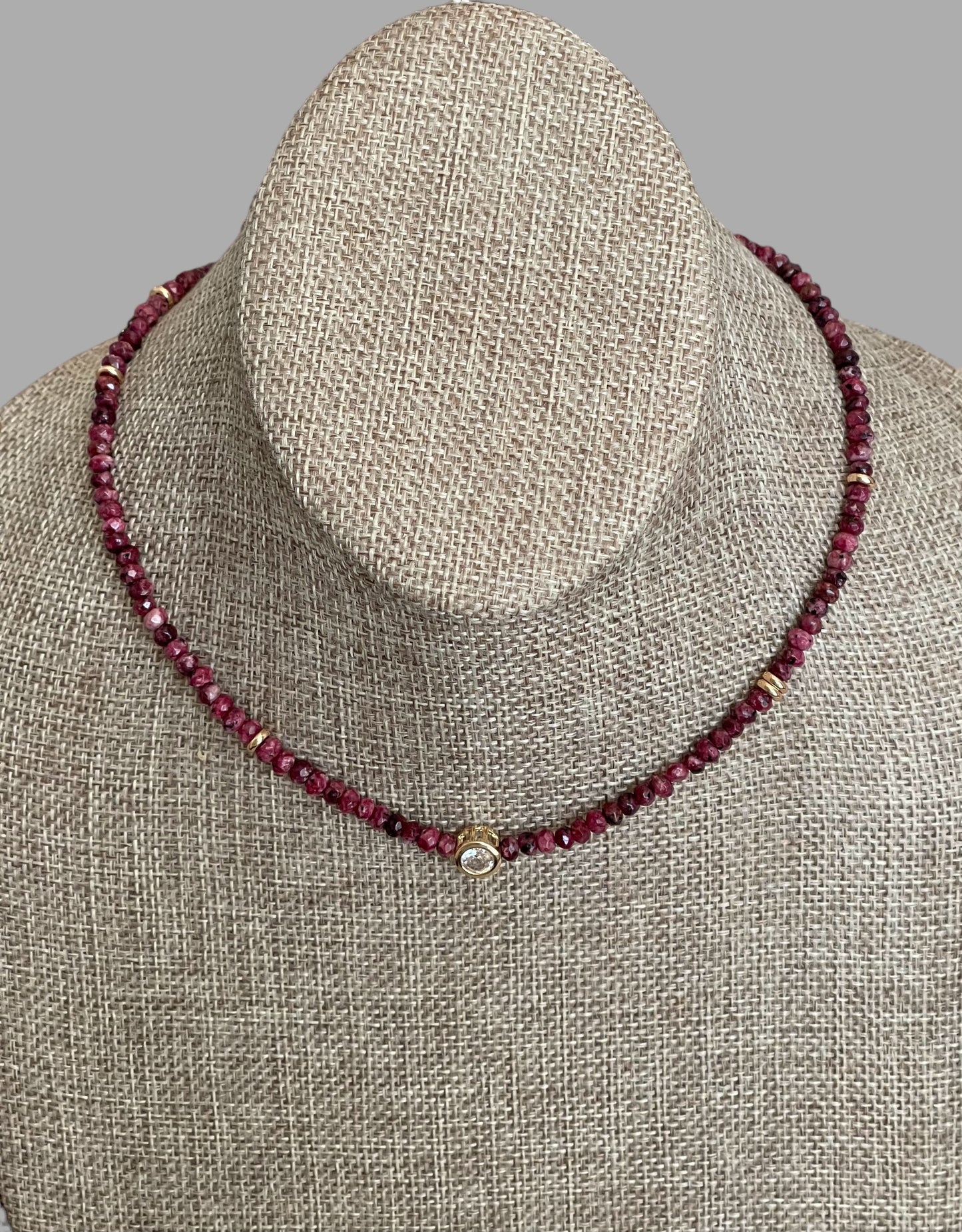 A Little Luxe Necklaces: Various natural stones in many colors, faceted, with a Bezel set Cubic Zirconia centerpiece