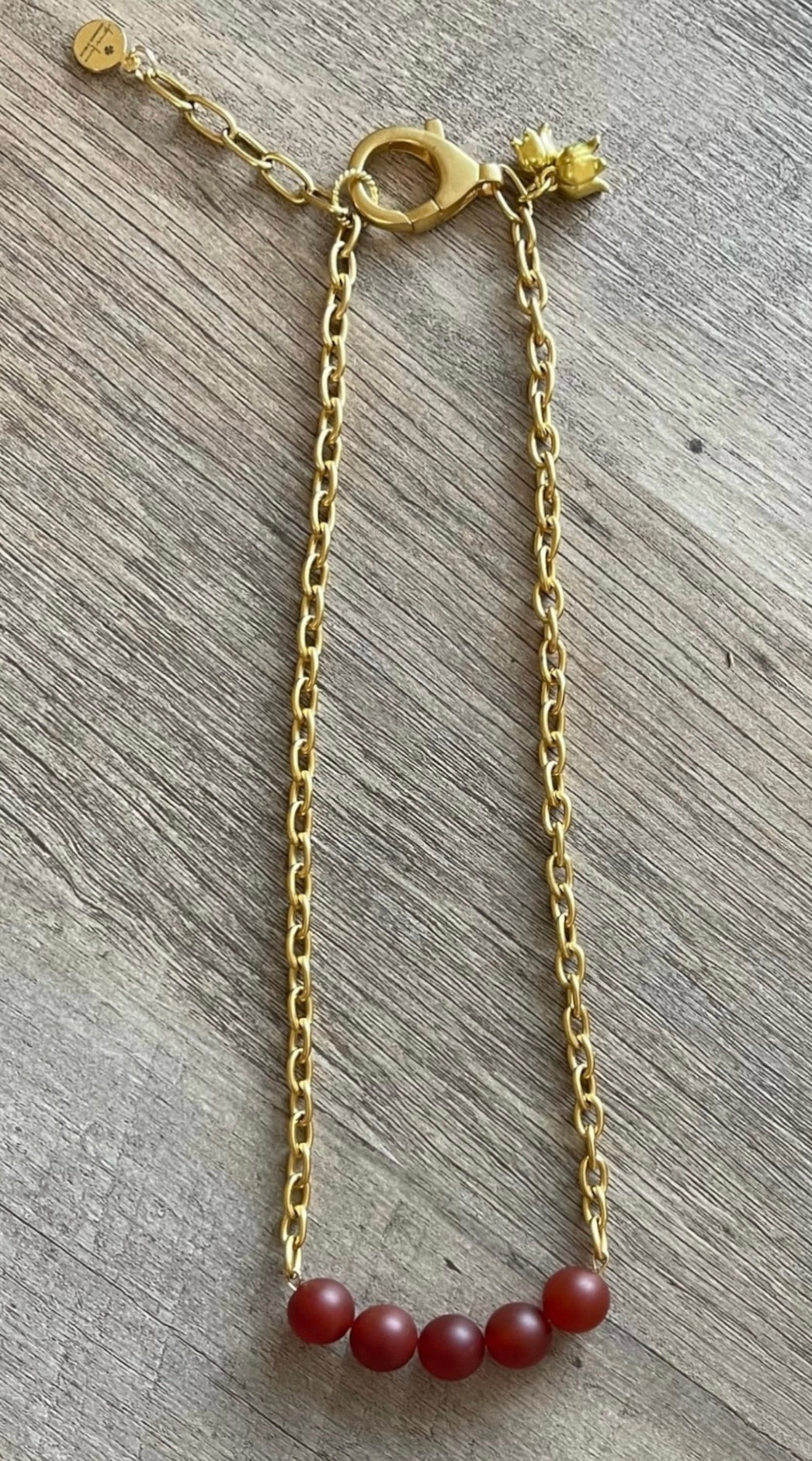 Matte Carnelian Bead Bar Chain: 24k gold chain with bead bar center OOAK