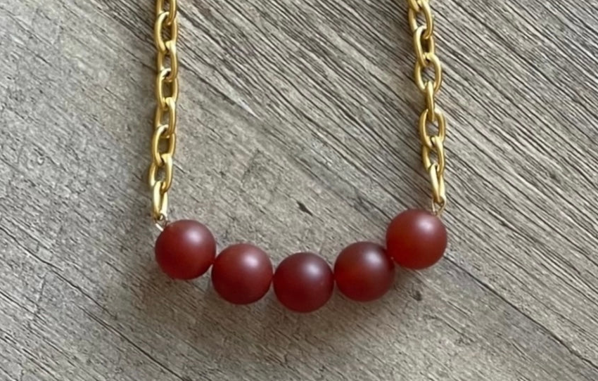 Matte Carnelian Bead Bar Chain: 24k gold chain with bead bar center OOAK