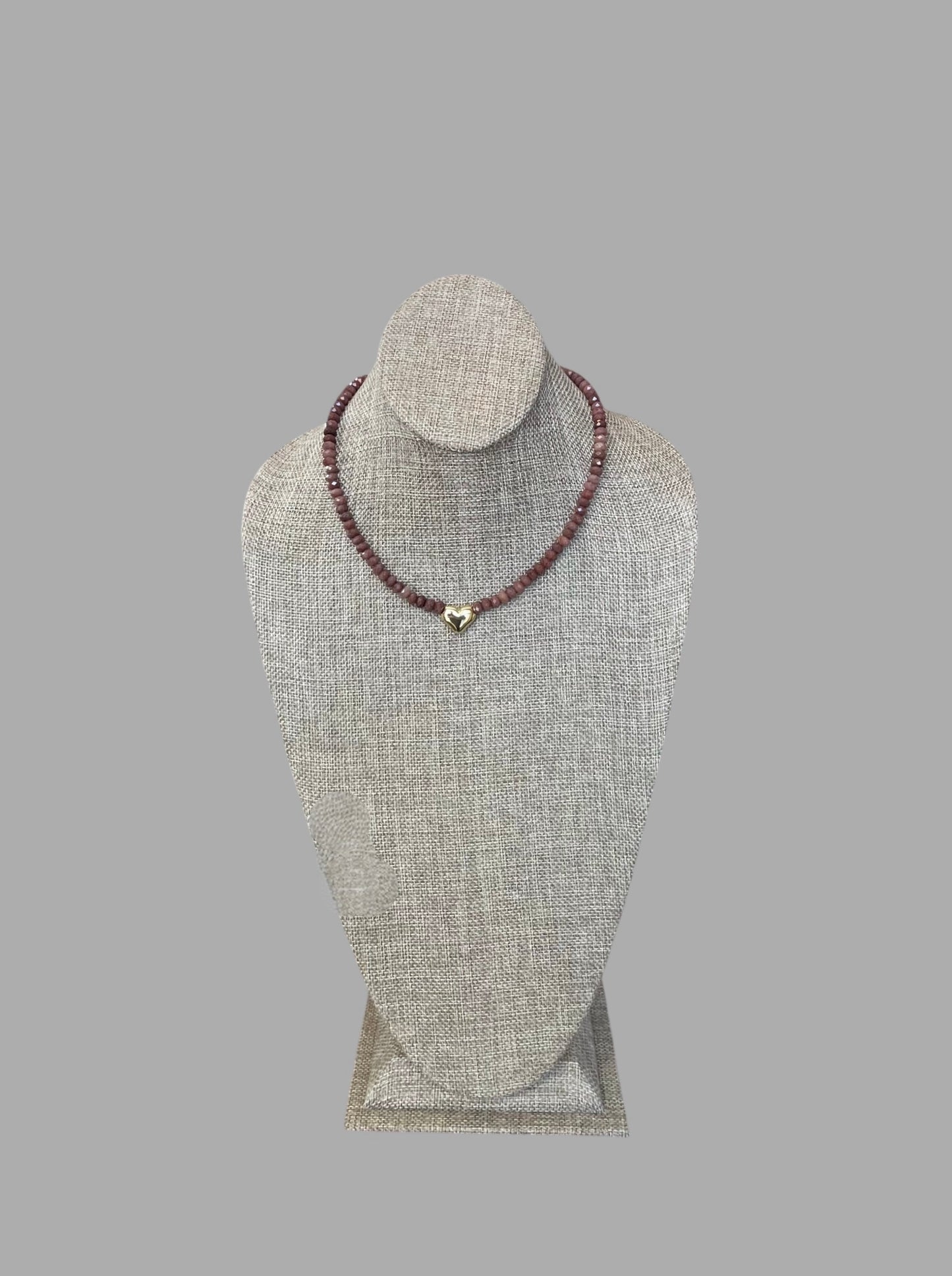 The Emberly Necklace: Micro-faceted Purple Aventurine Gold Heart Centerpiece