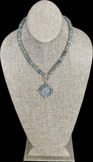 French Bee Coin Labradorite Necklace