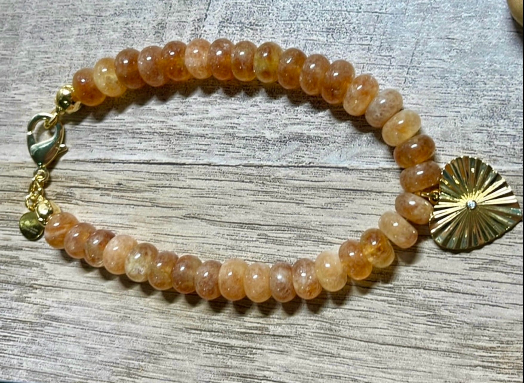 The Golden Bracelet: Yellow Topaz Stone Bracelet w Gold Filled Clasp and Charm