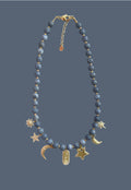 The Celestial Necklace: Indonesian Coral beads perfect for essential oil diffusing, Gold charms with CZ accents