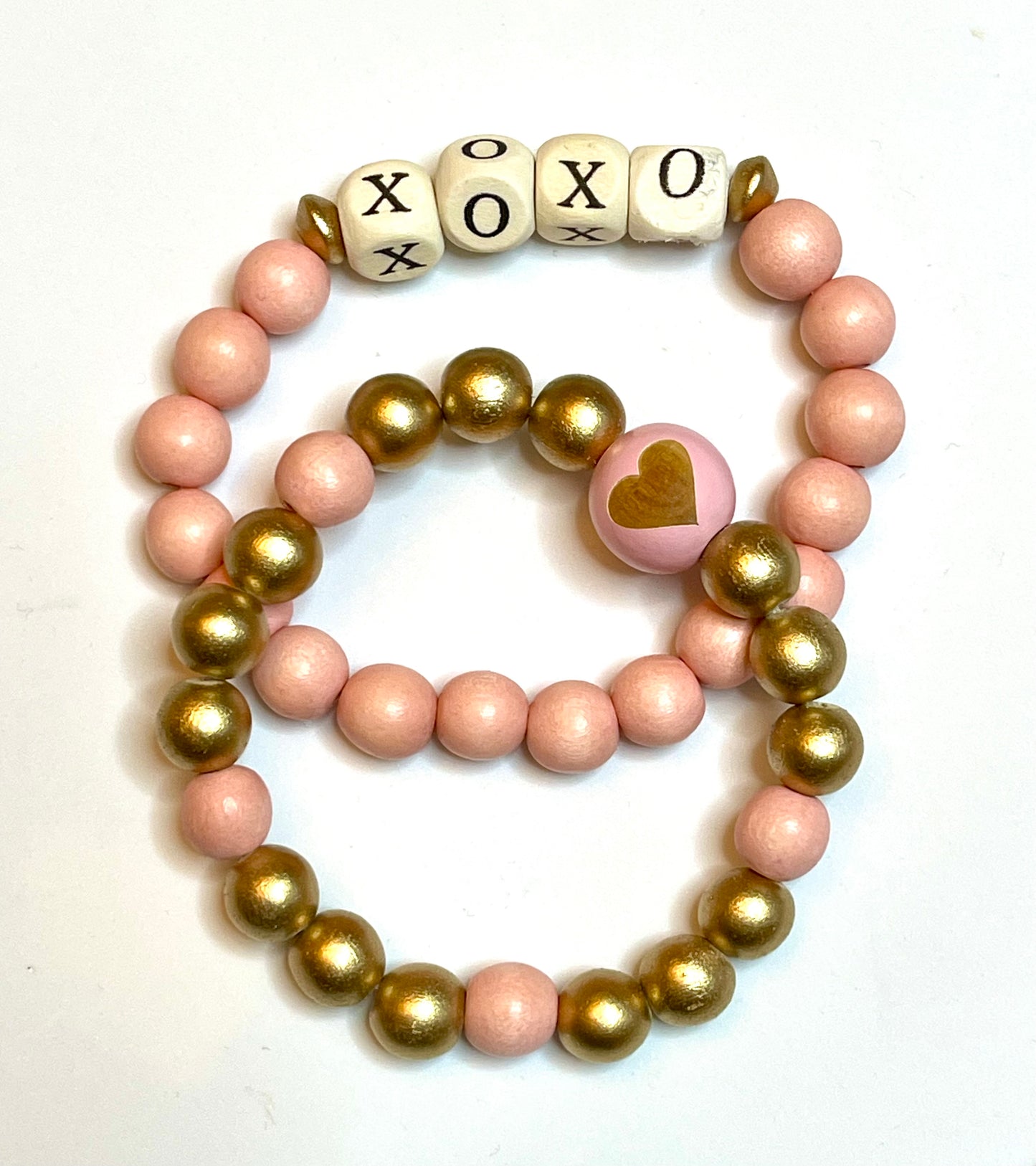 Pink & Gold XOXO Stack Stretch Bracelets (2)