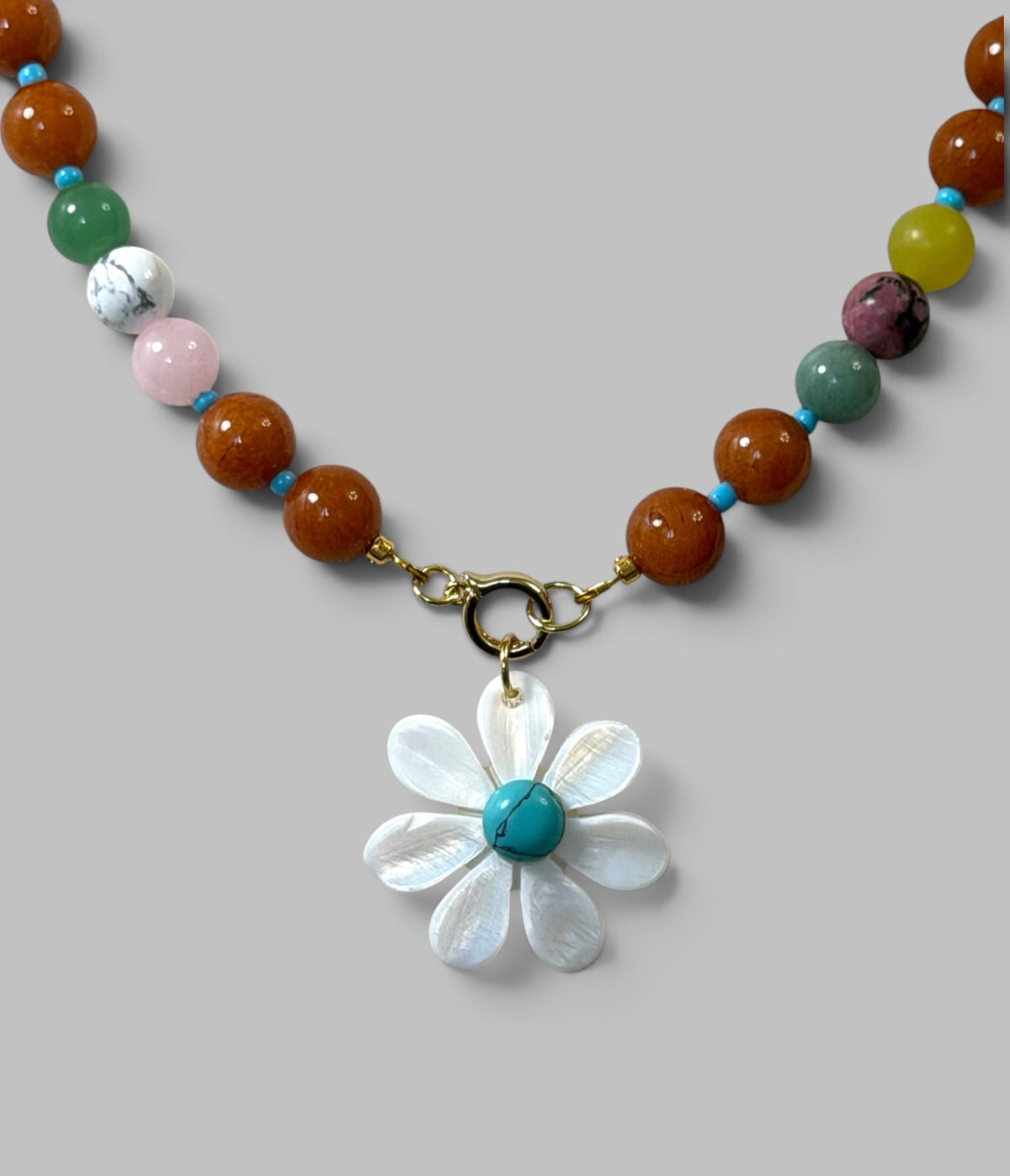Autumn Wildflower: Deep orange Calcite beads Gemstone accent beads Mother of Pearl flower