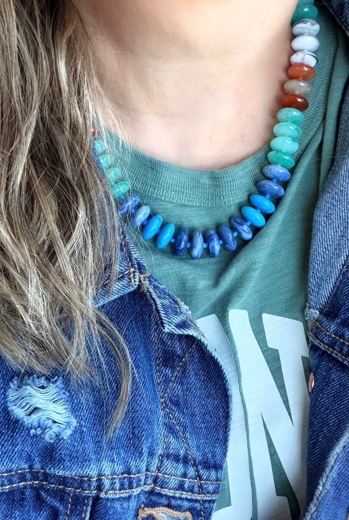 The Coastal Strand: Gradient resin beads Gold lobster clasp