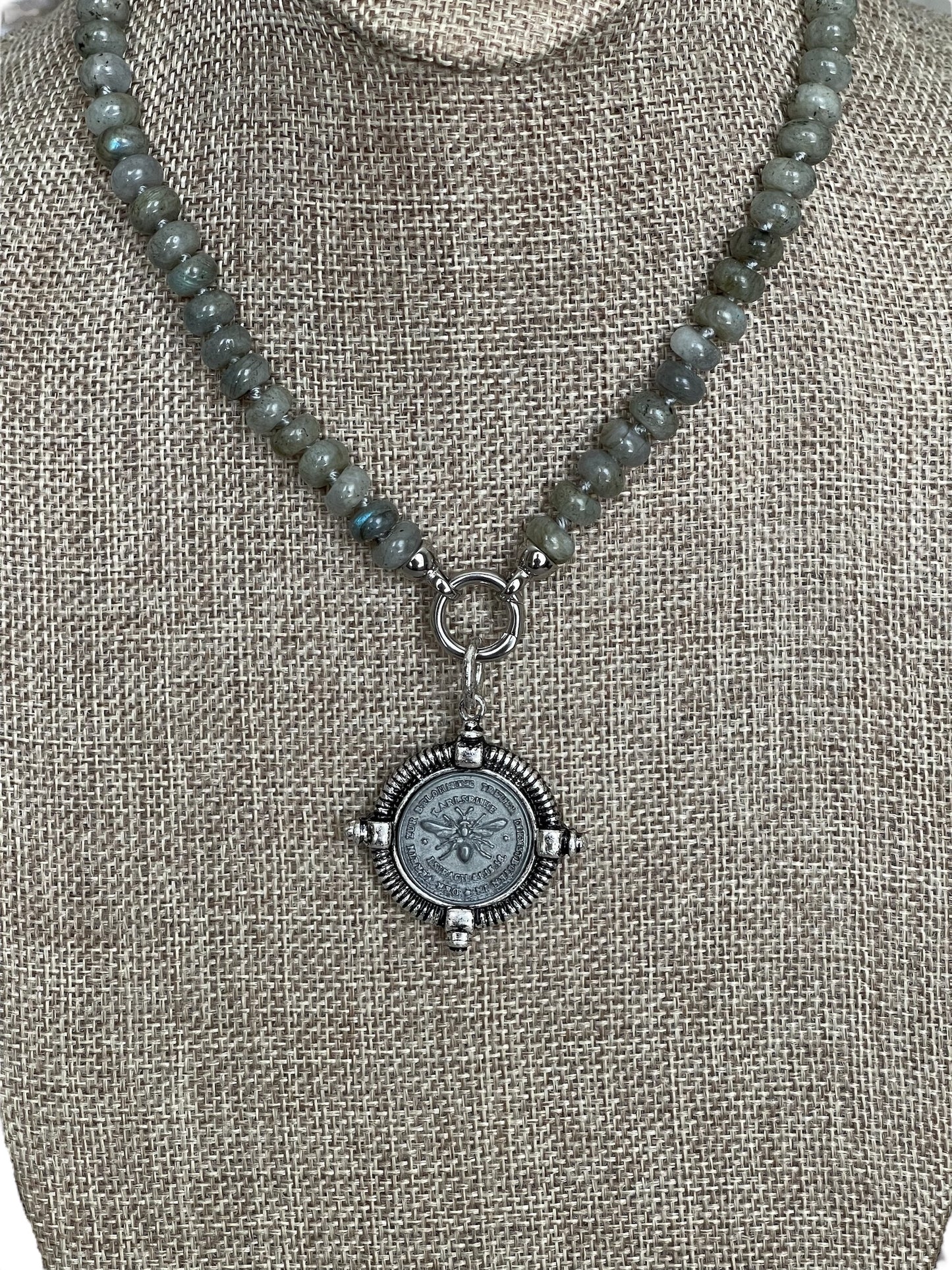 French Bee Coin Labradorite Necklace