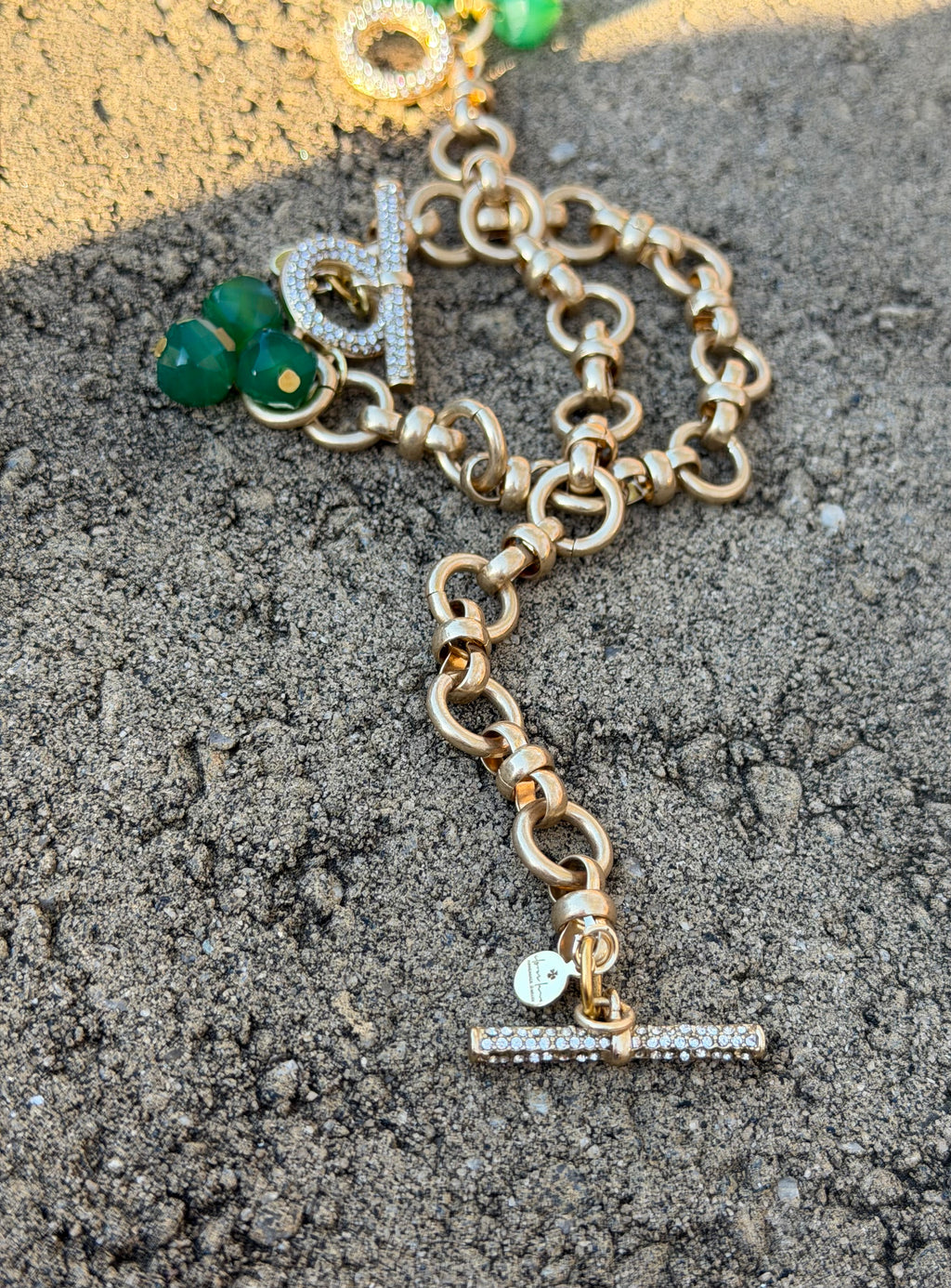 The Green Onyx Pavé Toggle Bracelet: Brushed Gold