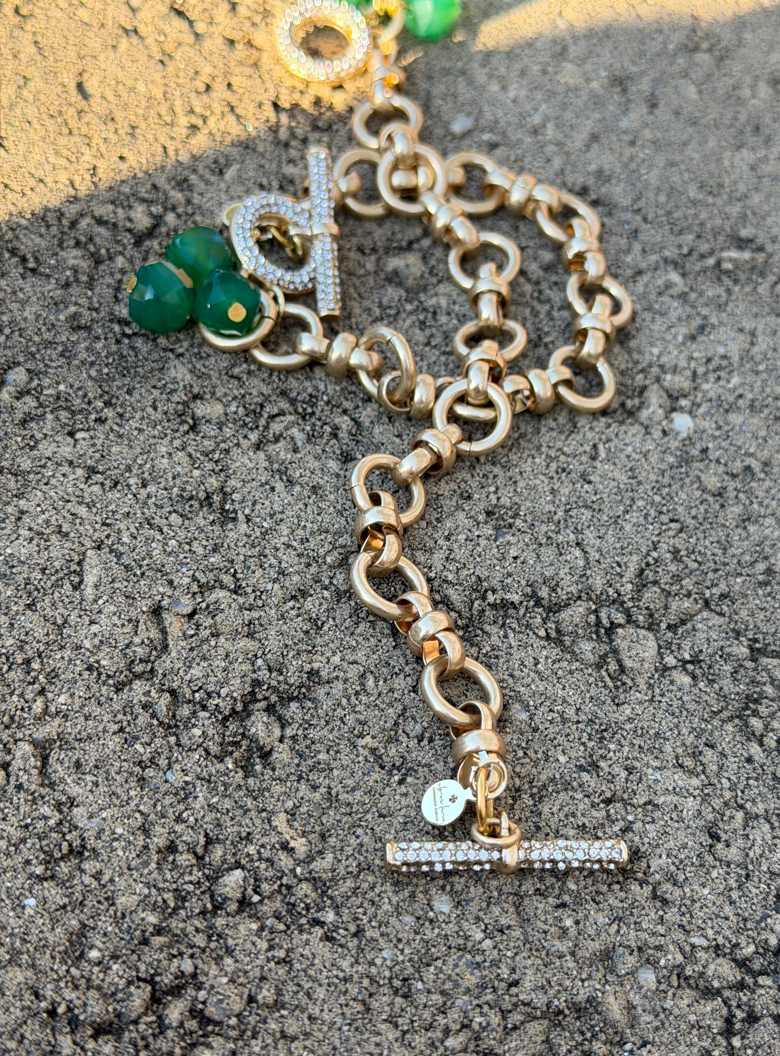 The Green Onyx Pavé Toggle Bracelet: Brushed Gold