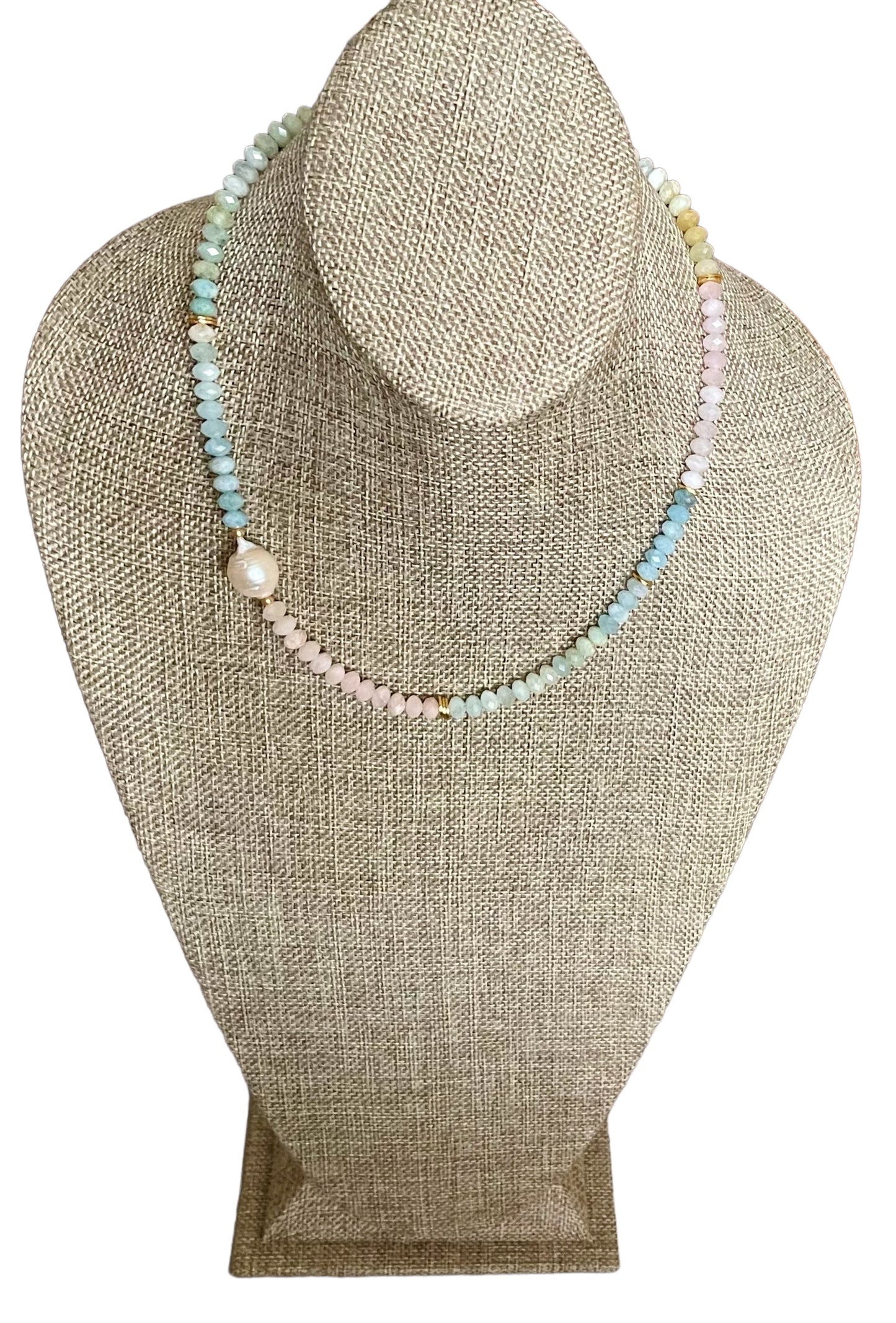 Morganite Faceted Bead Necklace OOAK