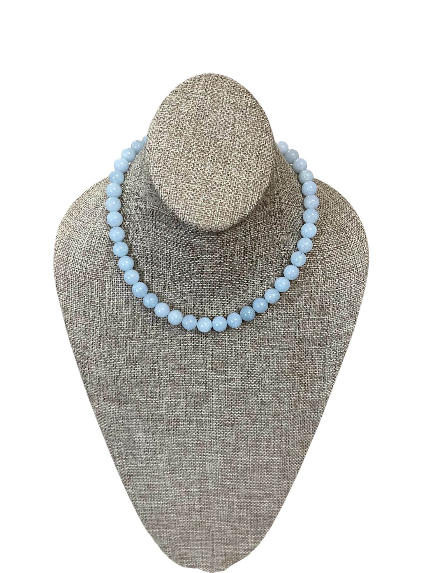 Aquamarine Affinity Necklace: Natural Aquamarine 10mm beads Silver oversized clasp w chain