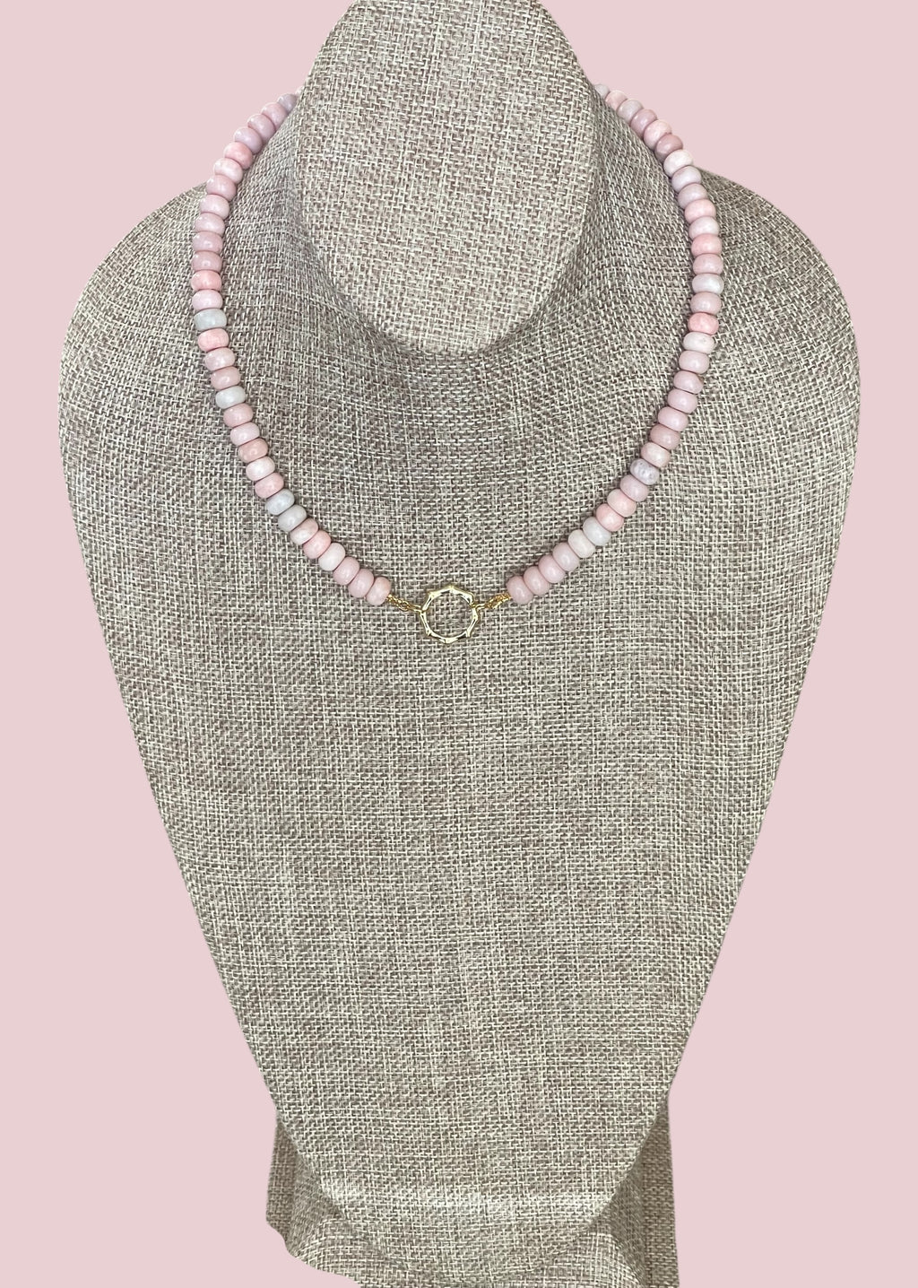 The Chic Pink Set: Matte pink opals with a gold charm holder clasp & a gold filled chain w a pink crystal and CZ charm OOAK