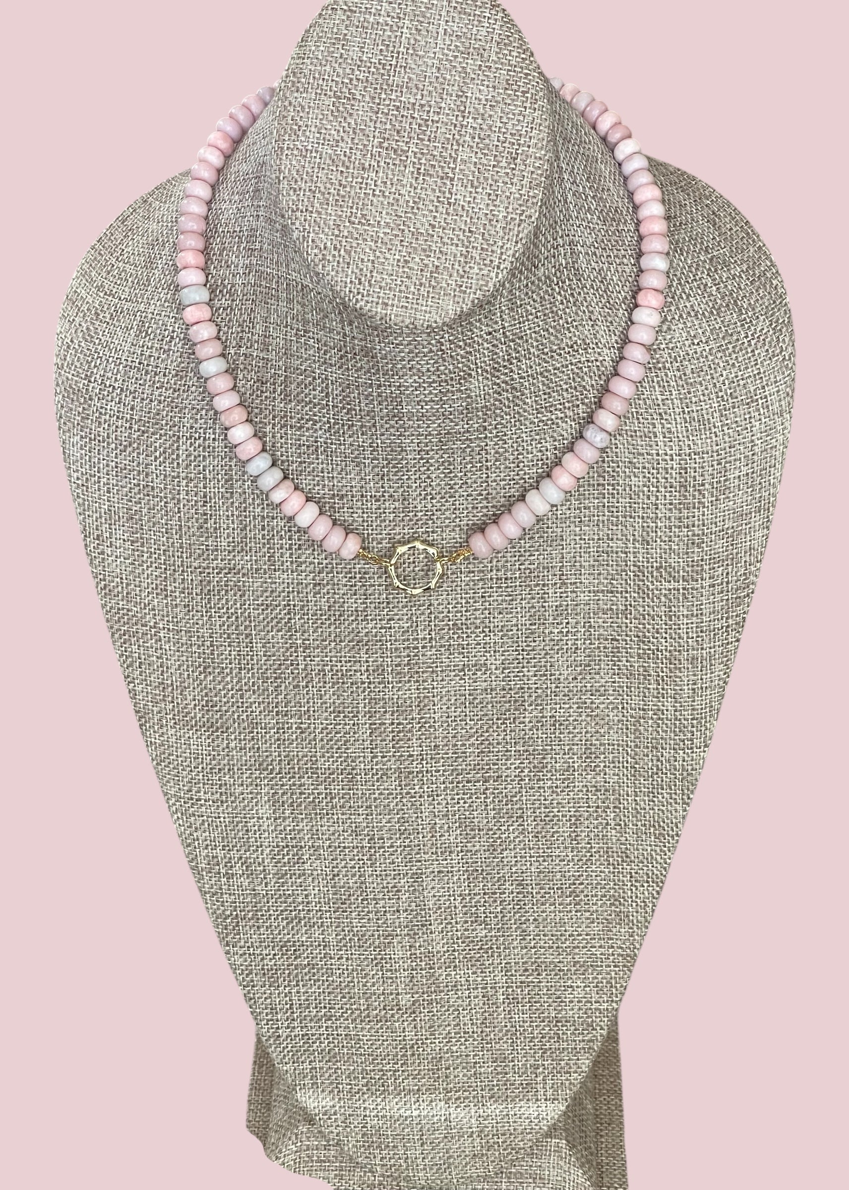 The Chic Pink Set: Matte pink opals with a gold charm holder clasp & a gold filled chain w a pink crystal and CZ charm OOAK