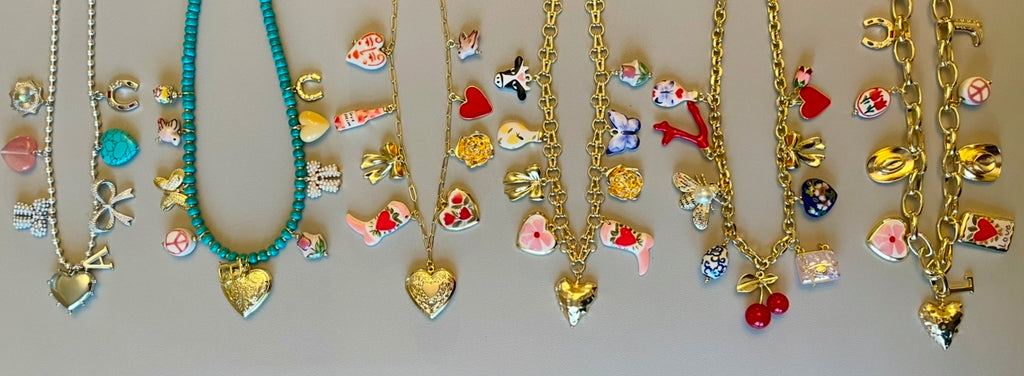The Ashley Necklace: OOAK Tarnish resistant Paperclip chain with enameled, ceramic and gold plated charms