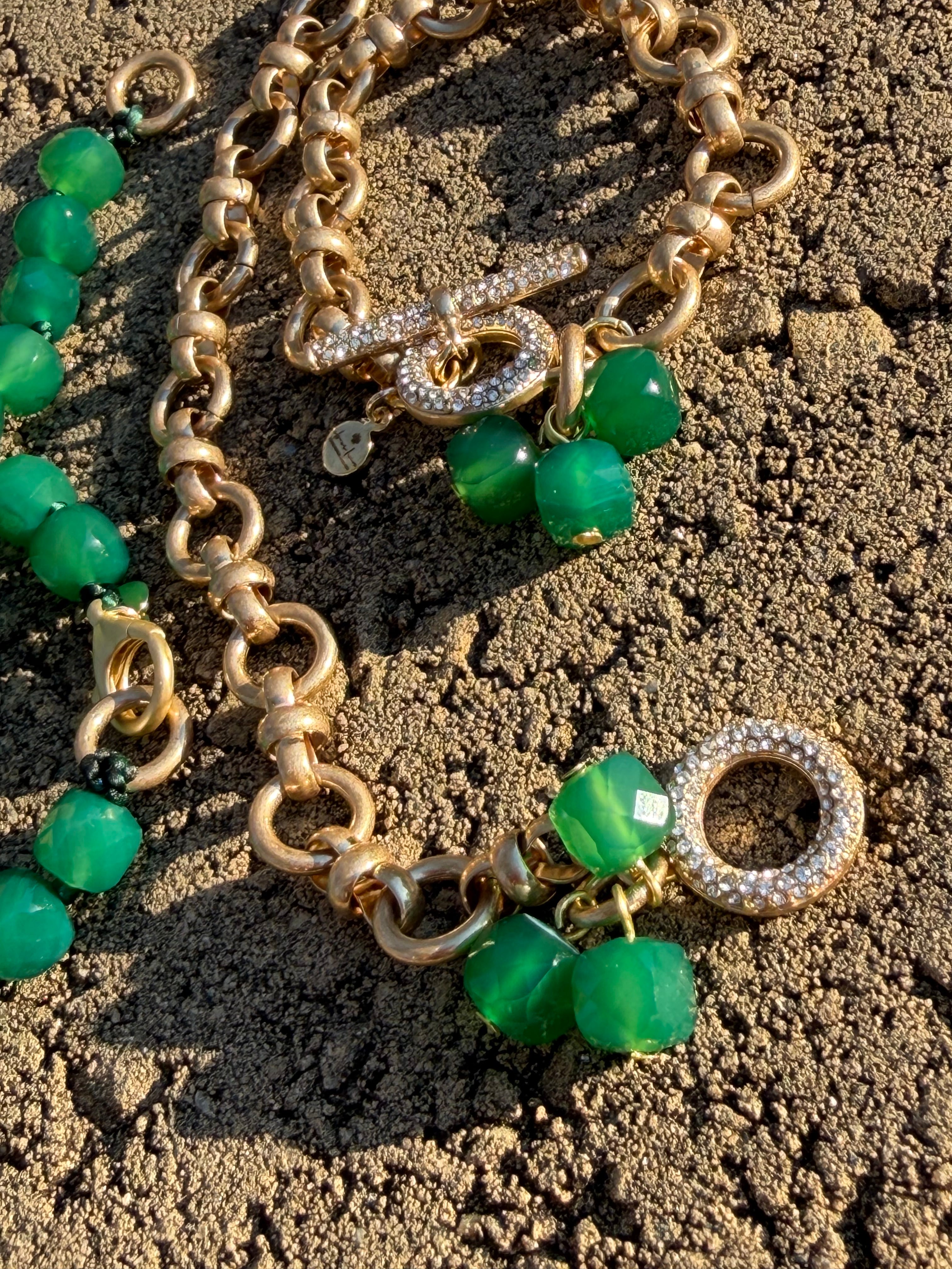 The Green Onyx Pavé Toggle Bracelet: Brushed Gold