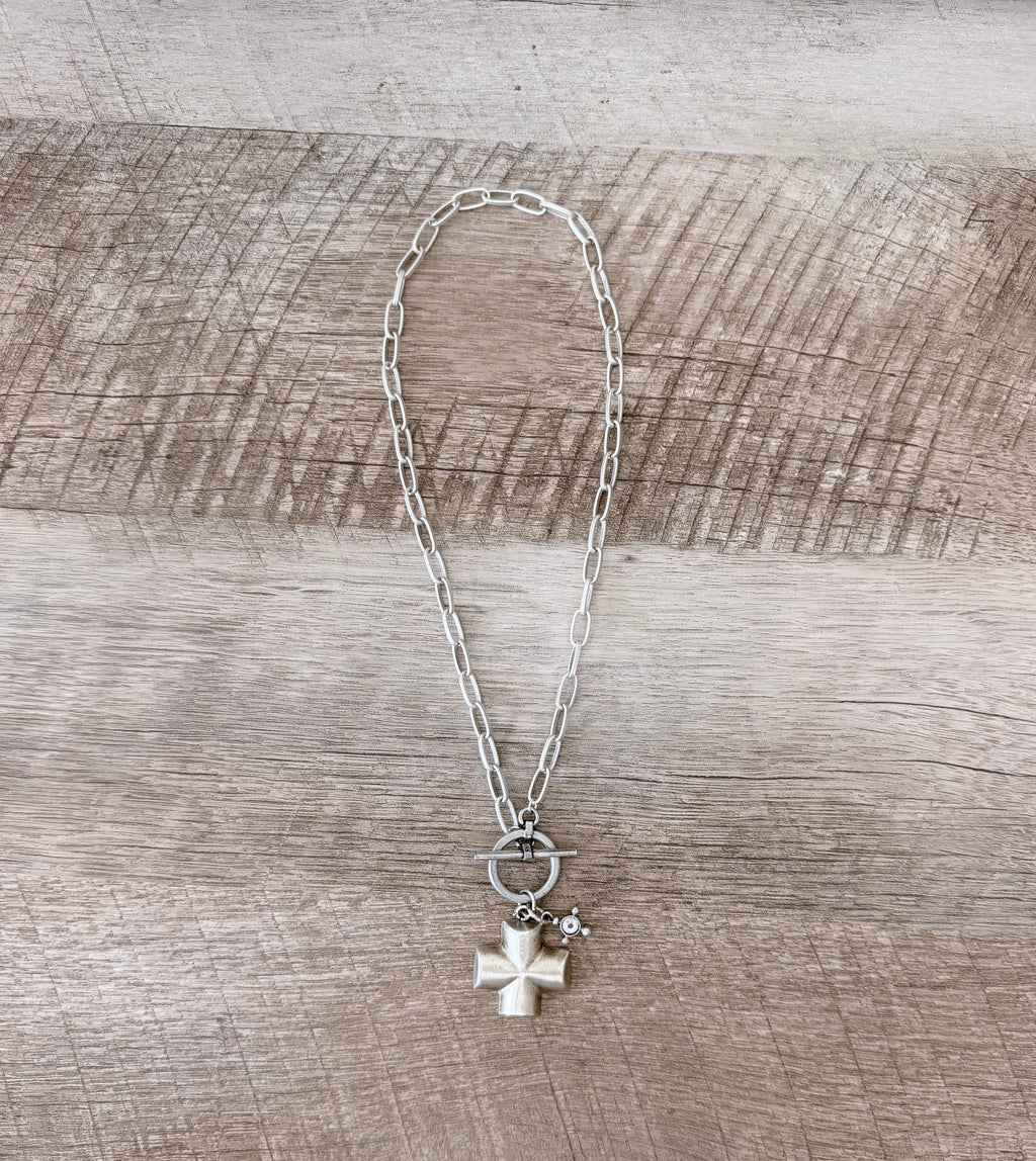 Sacred Silver Necklace: Silver Paperclip chain with double cross pendants OOAK