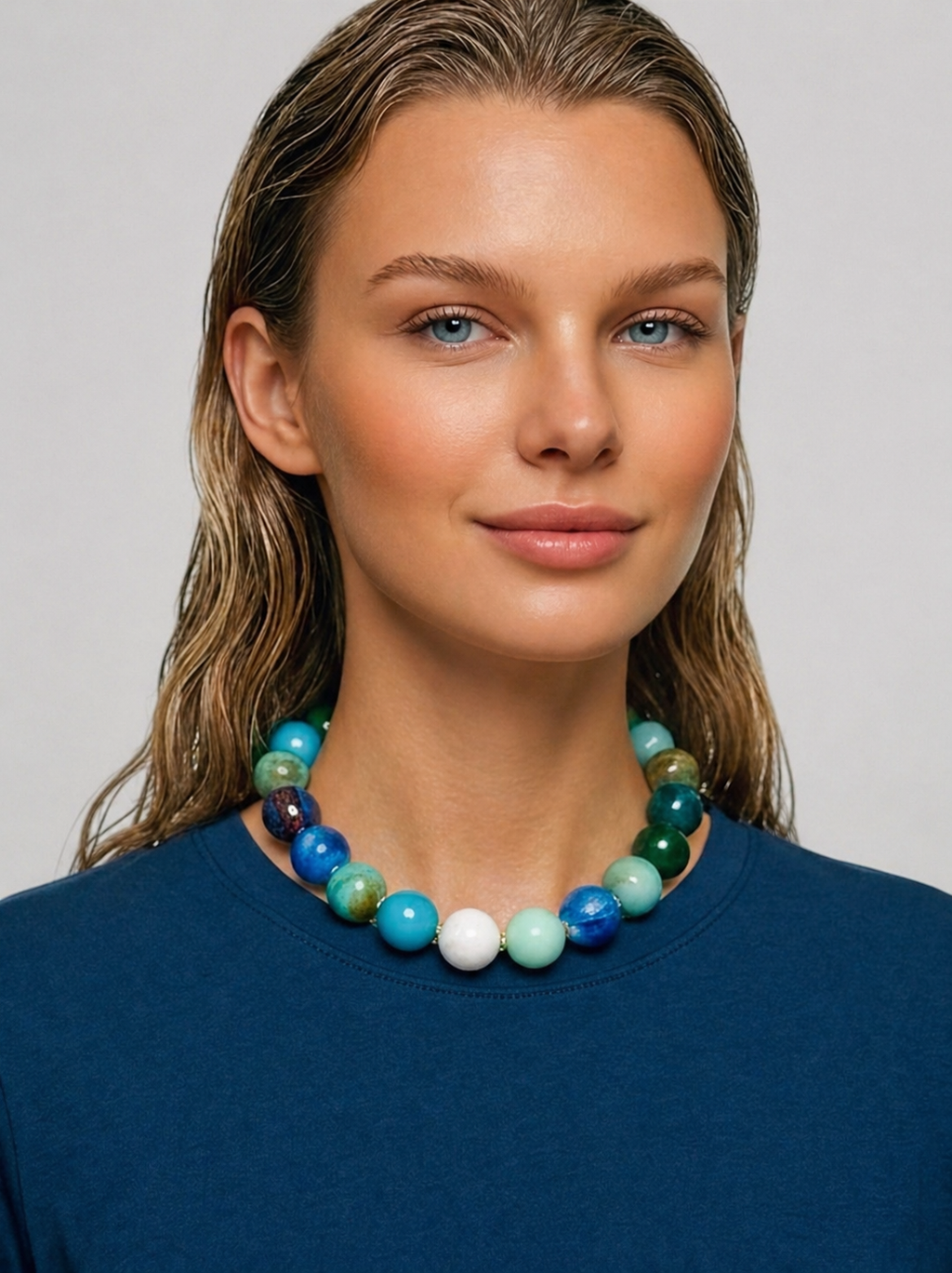 The Gathered Blues Necklace: Gumball beads in gorgeous blue & green tones