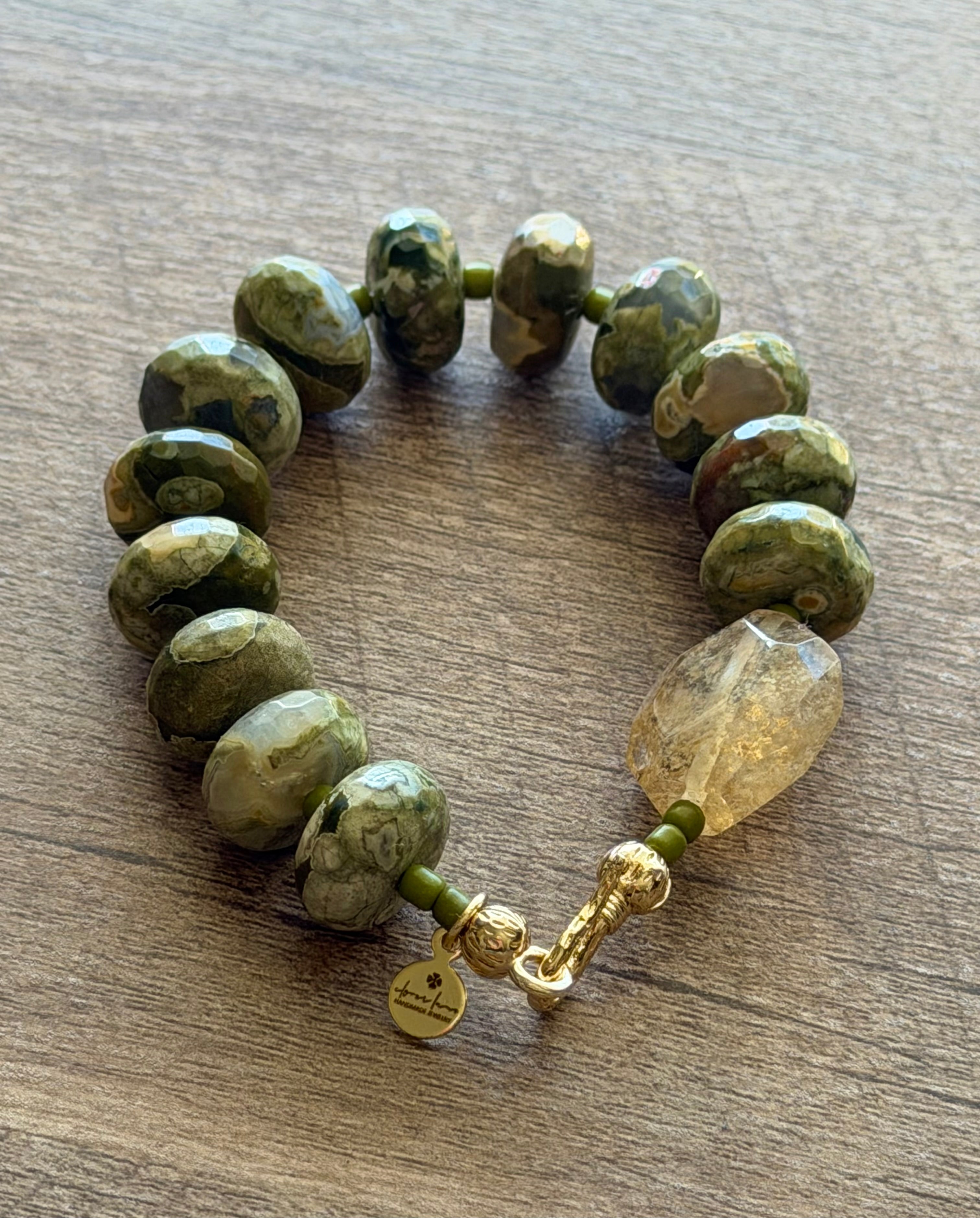 Australian Rainforest Jasper Champagne Quartz Bracelet OOAK