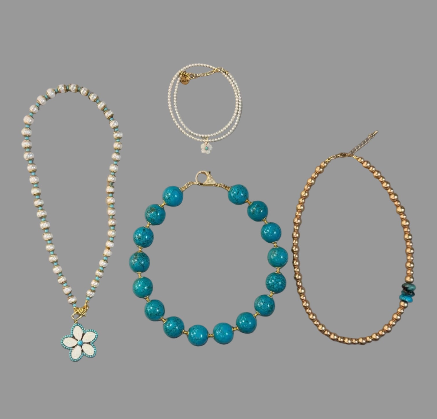 Golden Cove Necklace: Matte golden Hematite beads with a pop of natural Turquoise OOAK