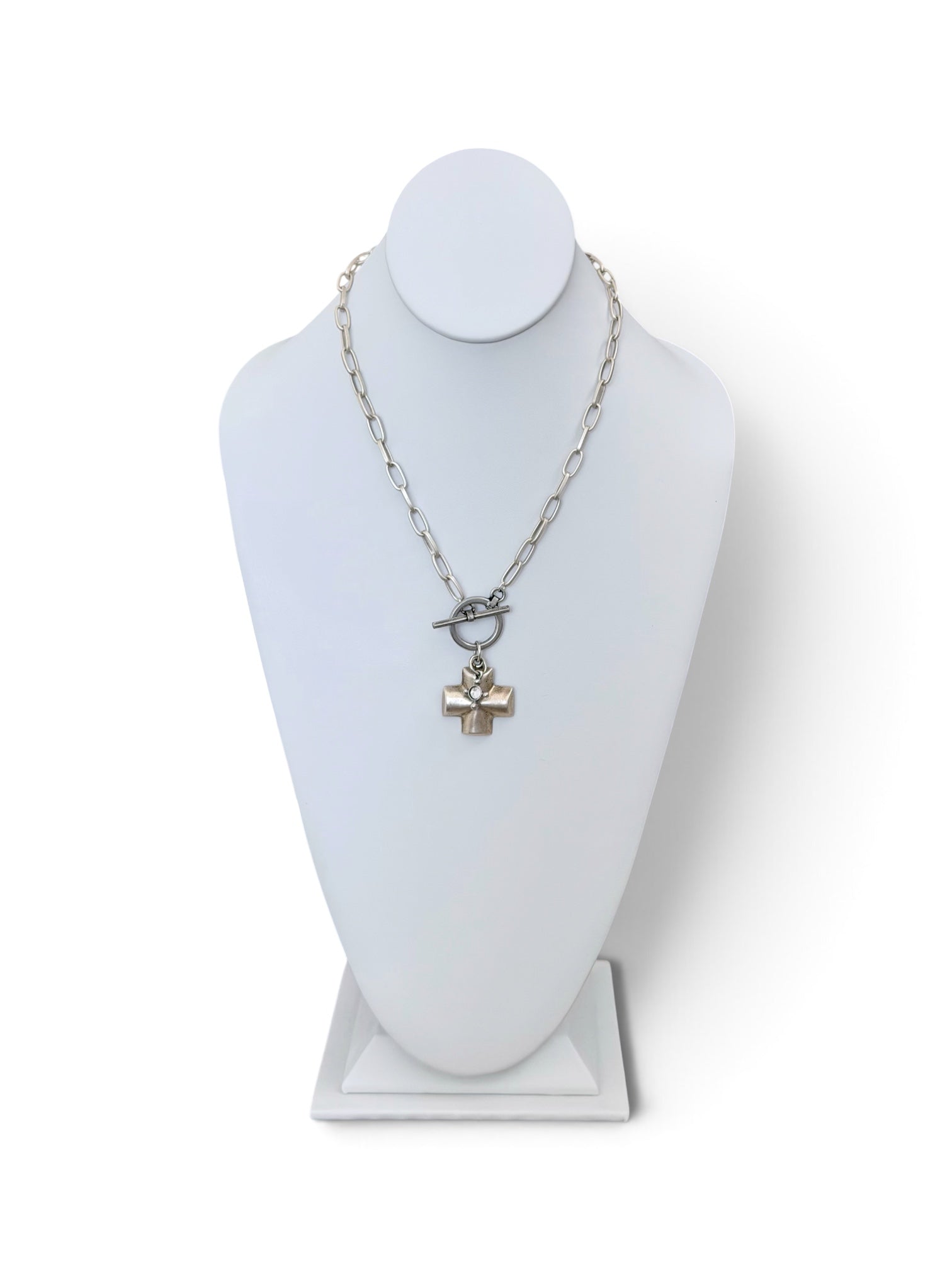 Sacred Silver Necklace: Silver Paperclip chain with double cross pendants OOAK