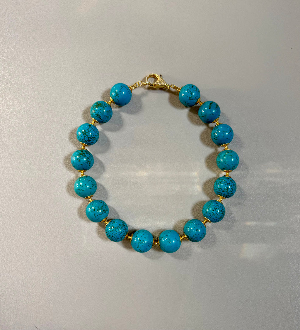 Laguna Bay Necklace: Turquoise Magnesite with gold accents and a Pavé clasp OOAK