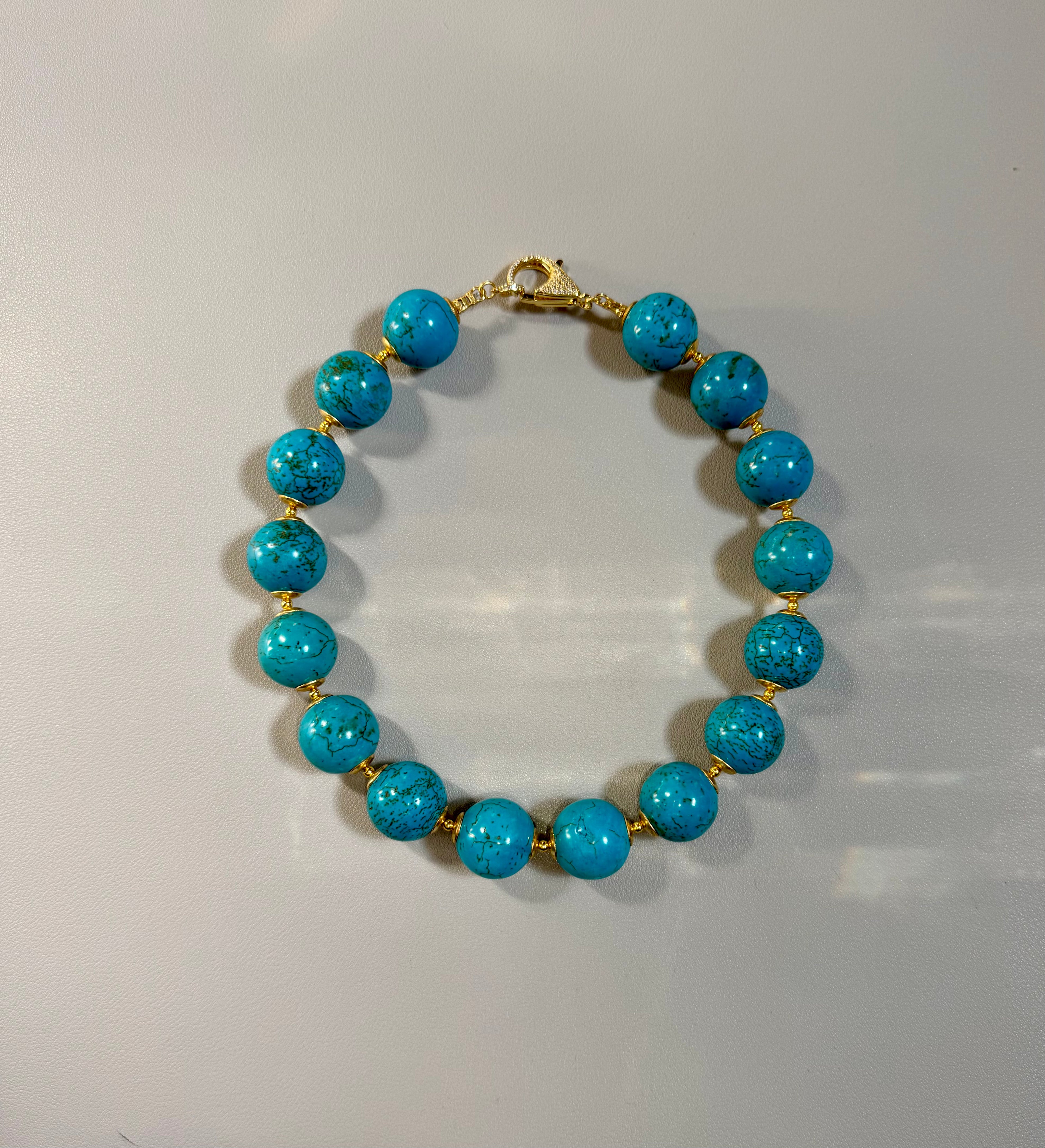 Laguna Bay Necklace: Turquoise Magnesite with gold accents and a Pavé clasp OOAK