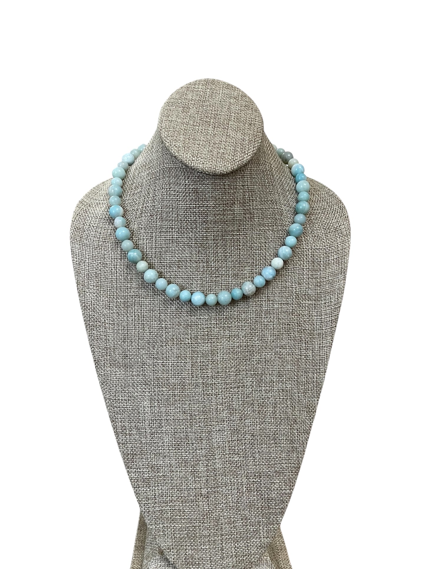Gemma Amazonite Necklace: Natural Amazonite gemstone 8&10mm beads Gold clasp & Paperclip extender chain OOAK