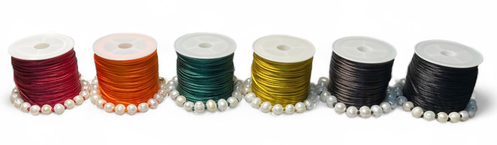 Satiny Pearls Bracelet: Freshwater Pearls Hand Knotted on Satin Cord in Stunning Fall/Winter Tones Gold or Silver Clasp