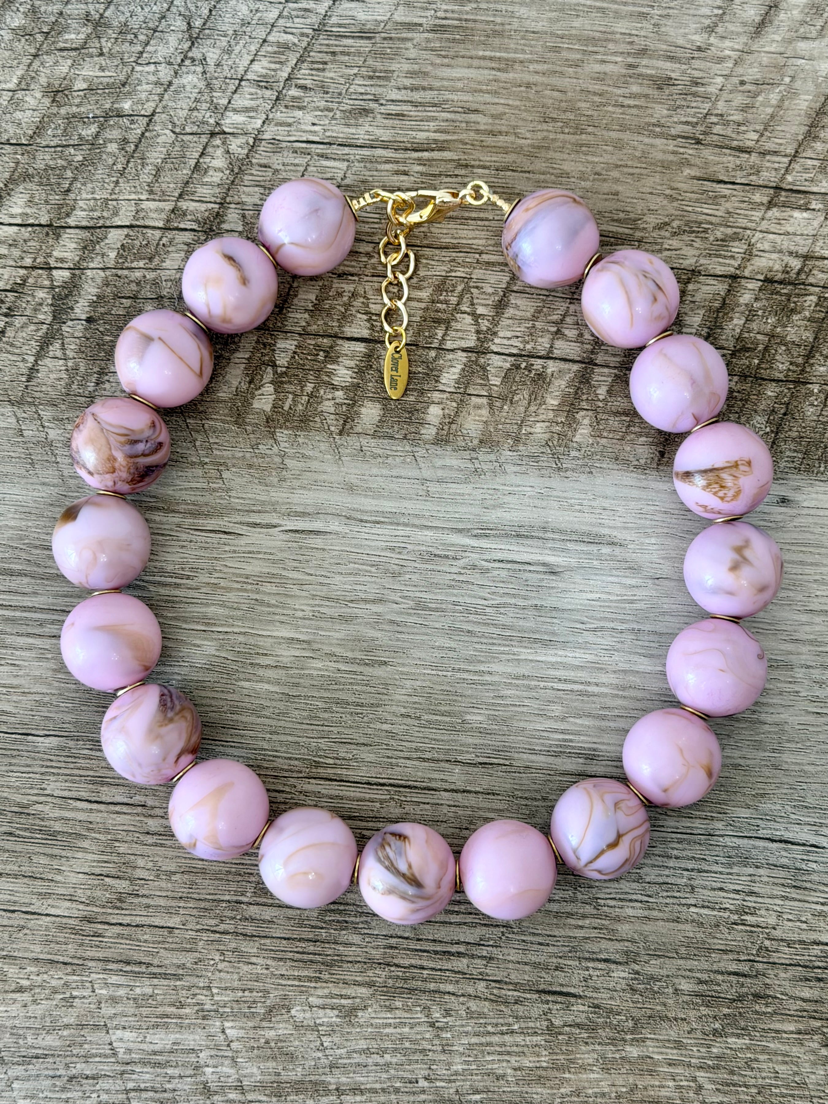 Rosehaven Necklace: Resin gemstone-like beads w gold accents
