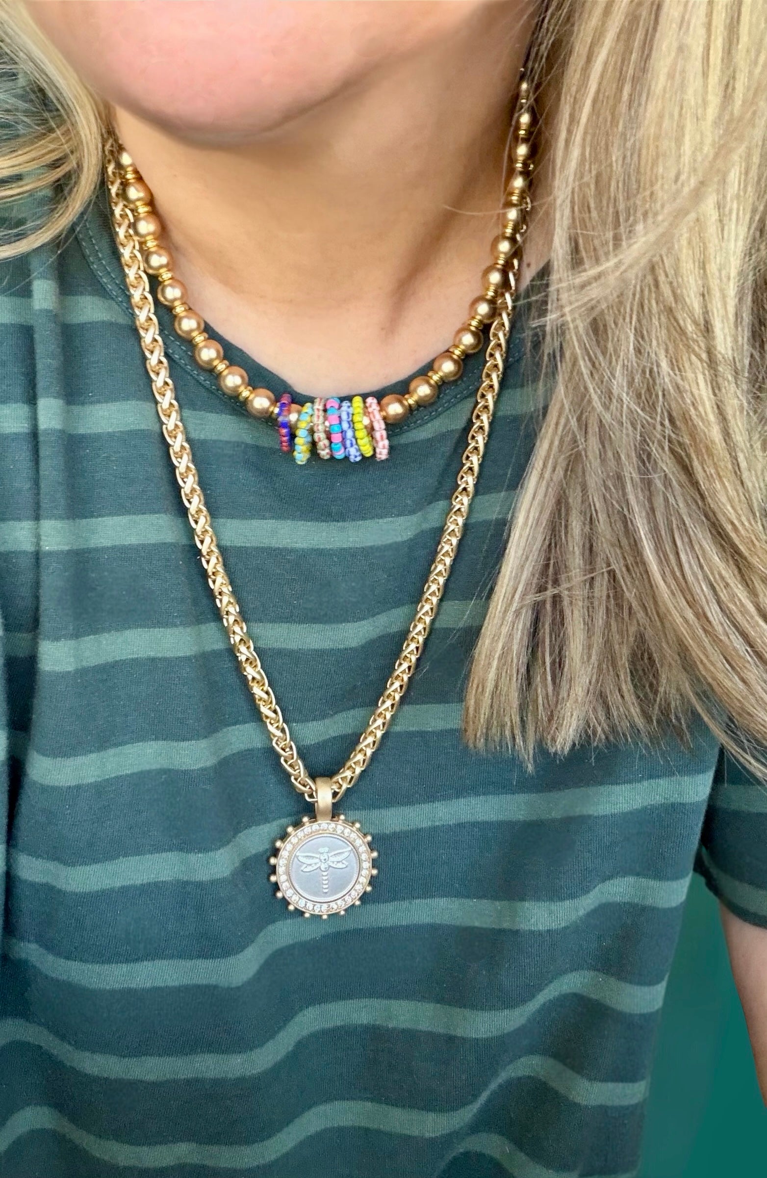 The Aurum Necklace: OOAK Beautiful matte gold wheat chain with dragonfly pendant
