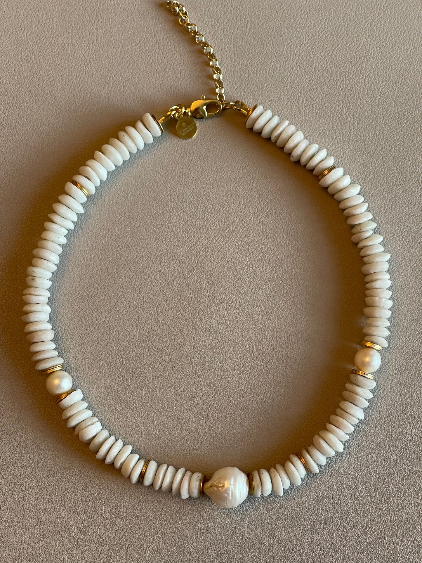 White Sands Necklace: White Ashanti Glass Beads with Baroque Pearls