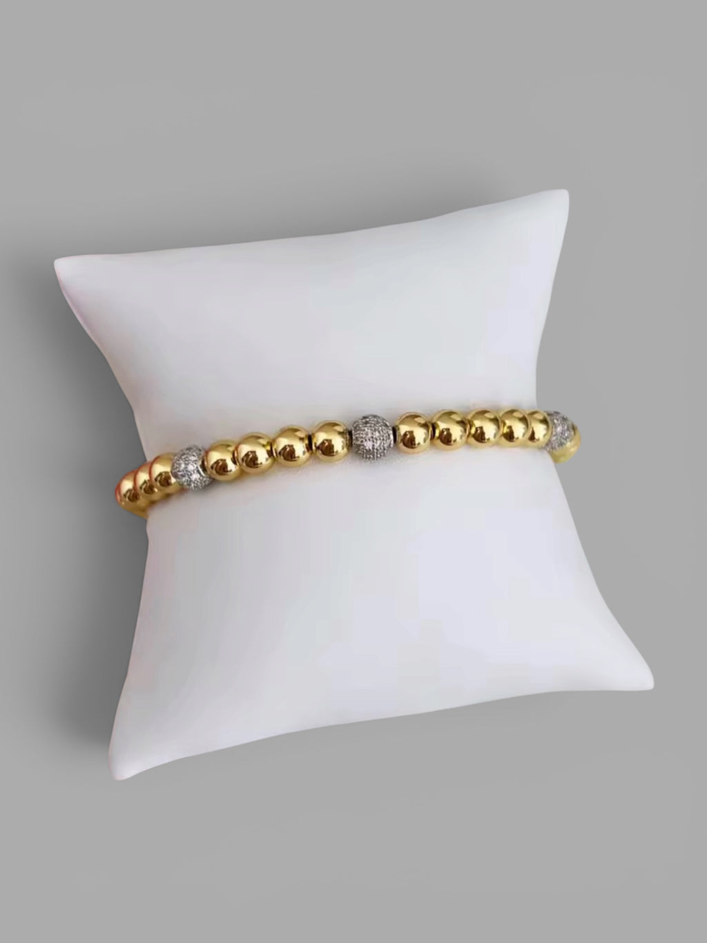 The Golden Hour Bracelet: (Stretch bracelet) Non tarnish gold beads w/ gunmetal pavé accent beads