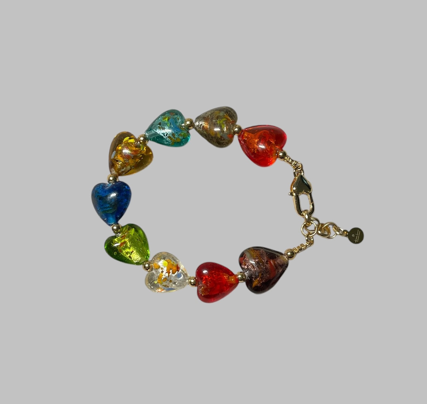 Glass Heartbeats Bracelet: Colorful Handmade Lamp-work Glass Heart Beads Accented with Gold Or Silver