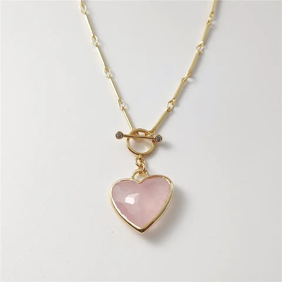 Heart of Stone (Natural stone) Necklace: Gold plated brass chain with a protective coating for tarnish resistance, a beautiful heart pendant in 4 different stone options