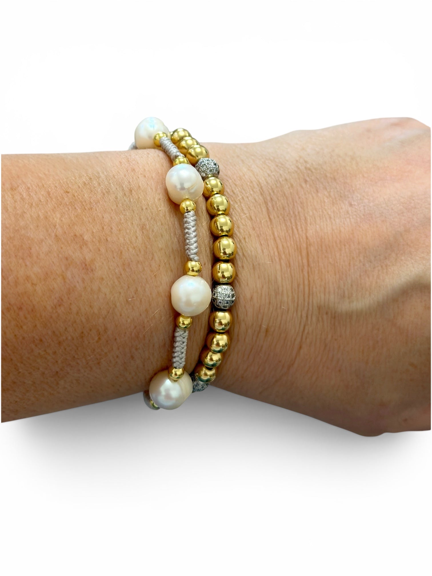The Golden Hour Bracelet: (Stretch bracelet) Non tarnish gold beads w/ gunmetal pavé accent beads