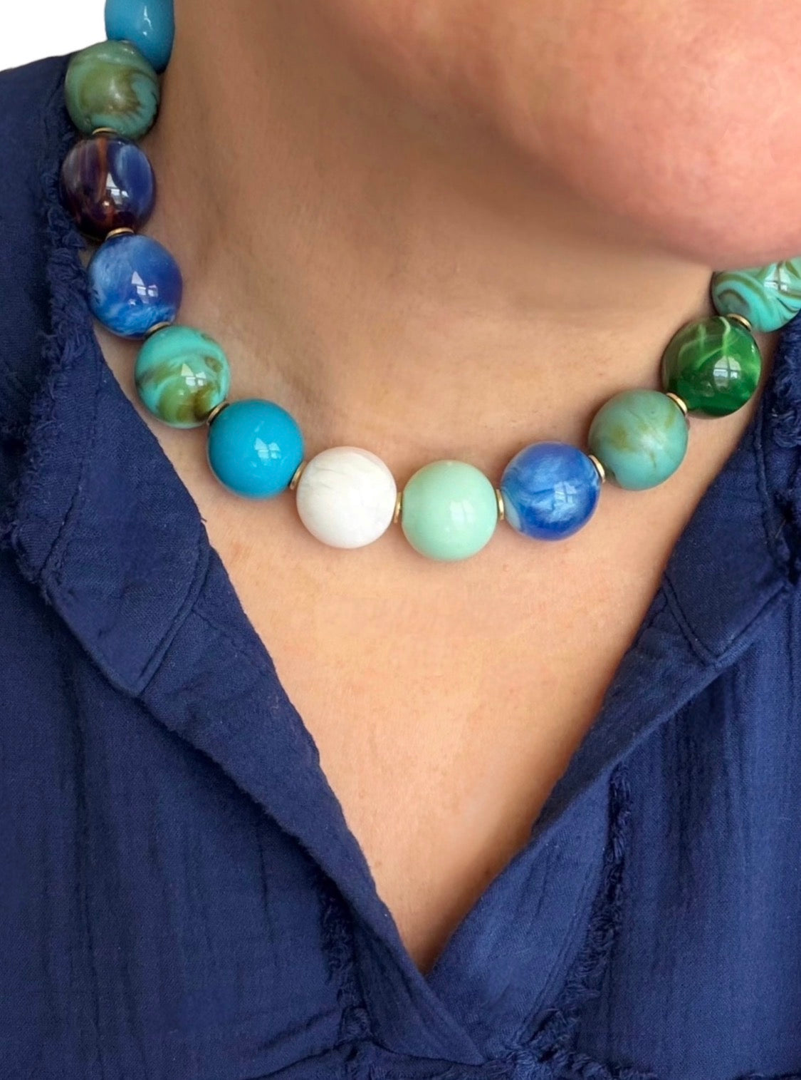 The Gathered Blues Necklace: Gumball beads in gorgeous blue & green tones