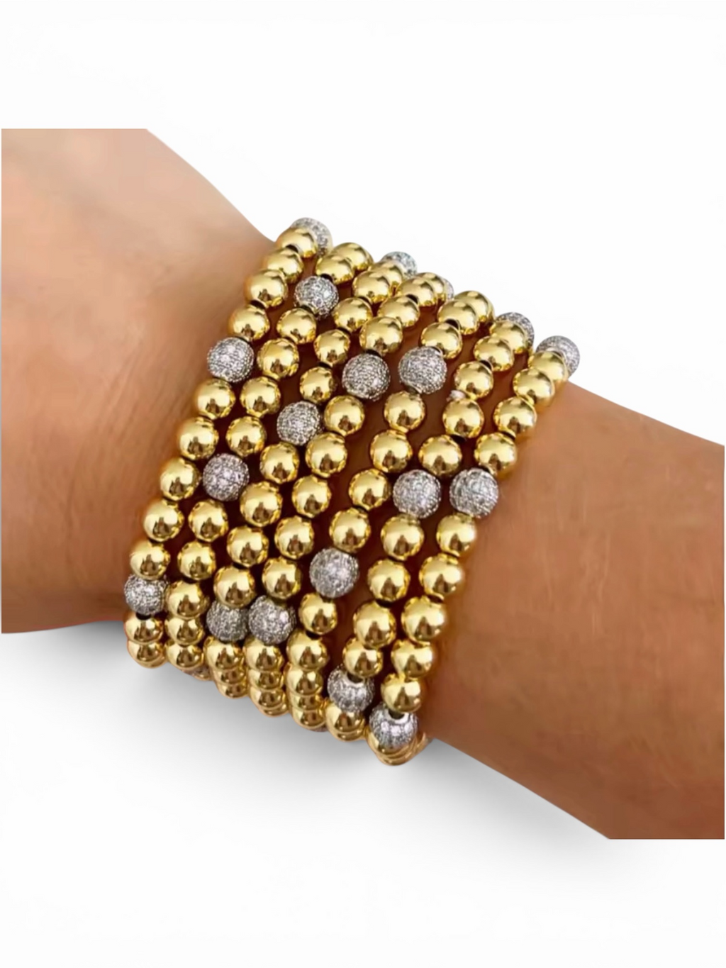 The Golden Hour Bracelet: (Stretch bracelet) Non tarnish gold beads w/ gunmetal pavé accent beads