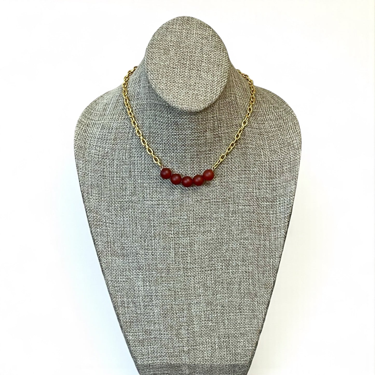 Matte Carnelian Bead Bar Chain: 24k gold chain with bead bar center OOAK