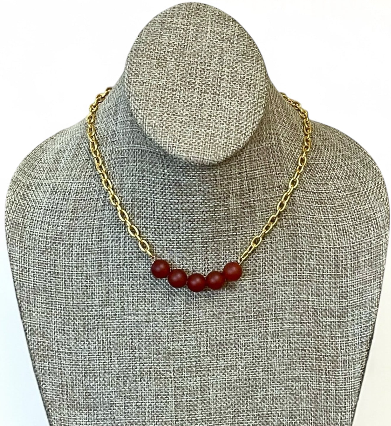 Matte Carnelian Bead Bar Chain: 24k gold chain with bead bar center OOAK