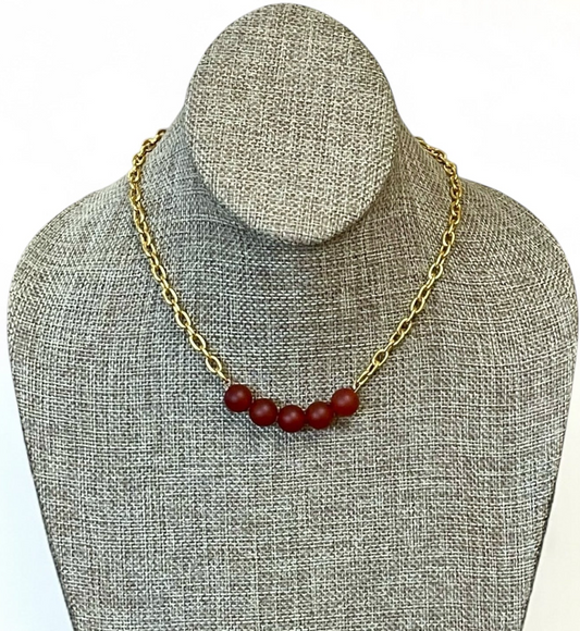 Matte Carnelian Bead Bar Chain: 24k gold chain with bead bar center OOAK