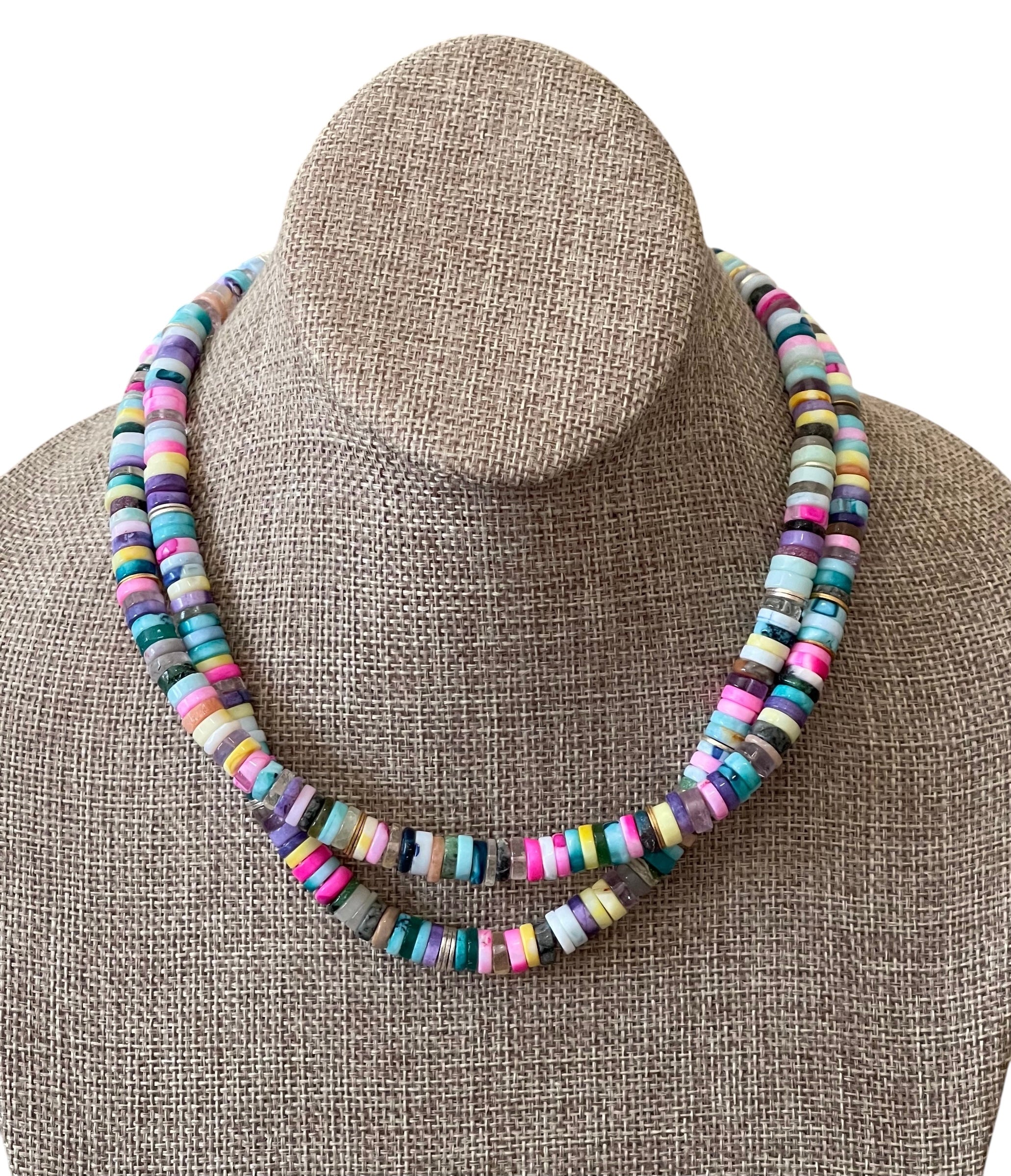 Confetti Coast Necklace: Multi Mixed Gemstones in beautiful bright tones One with Gold accents & One with Silver