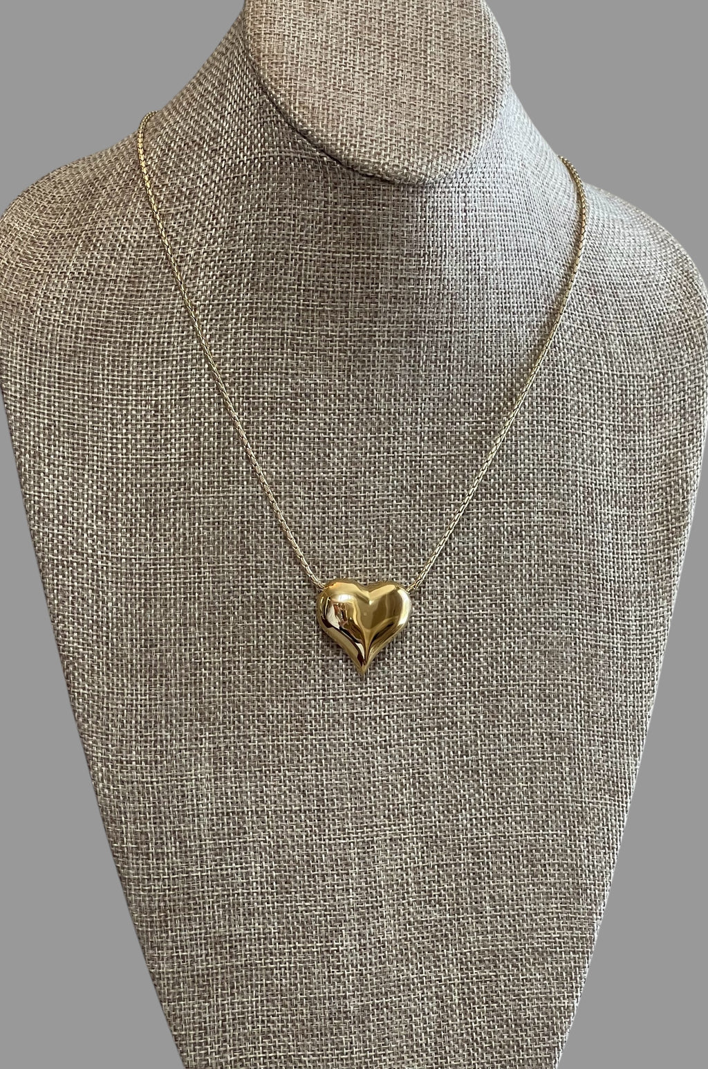 Puffed Heart Necklace: Gold Chain with a high shine puffy heart Tarnish resistant high quality gold plating