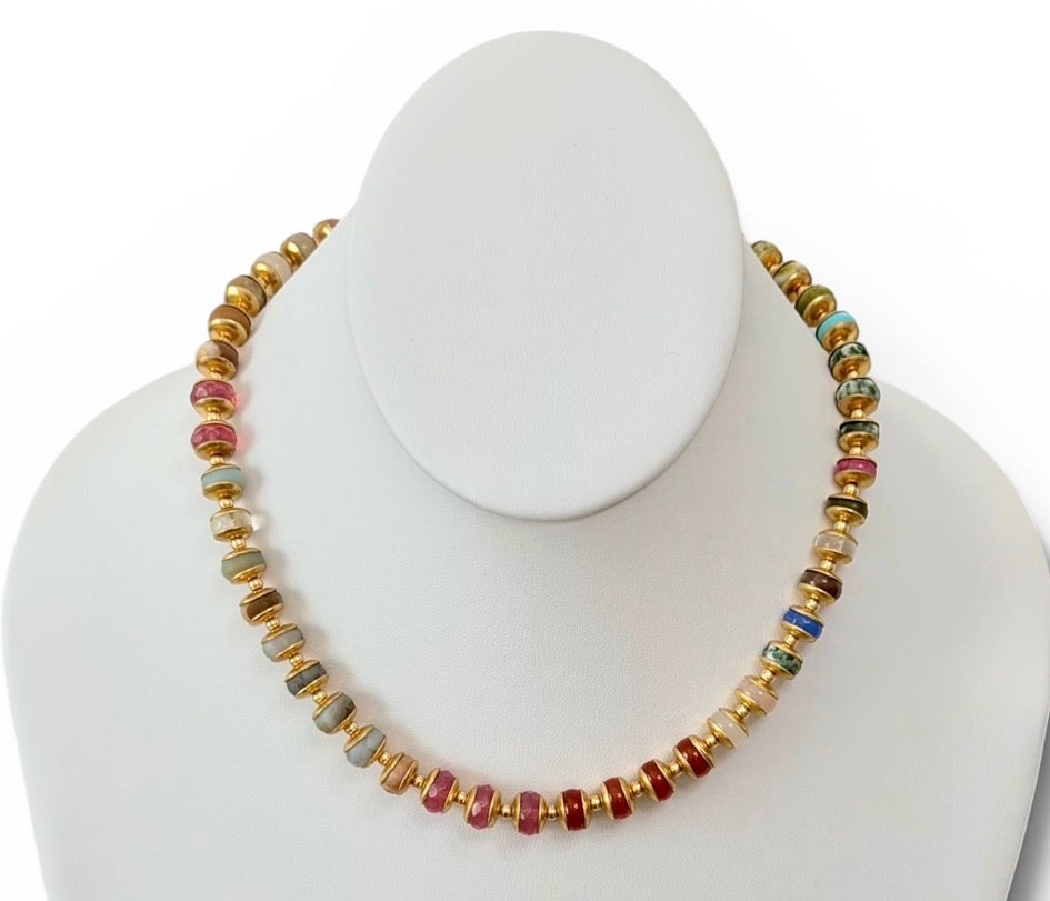 Gathered Joy Necklace: Mixed Gemstones with solid brass & gold spacer bead accents OOAK