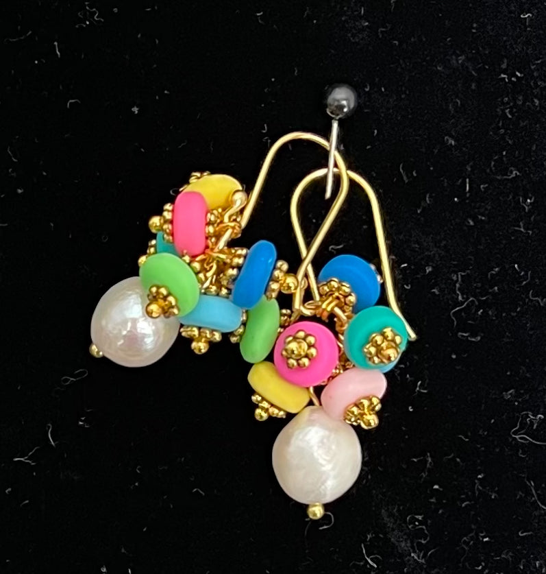 Paradise Island Multicolor Clay Charms and Freshwater Pearl Drop