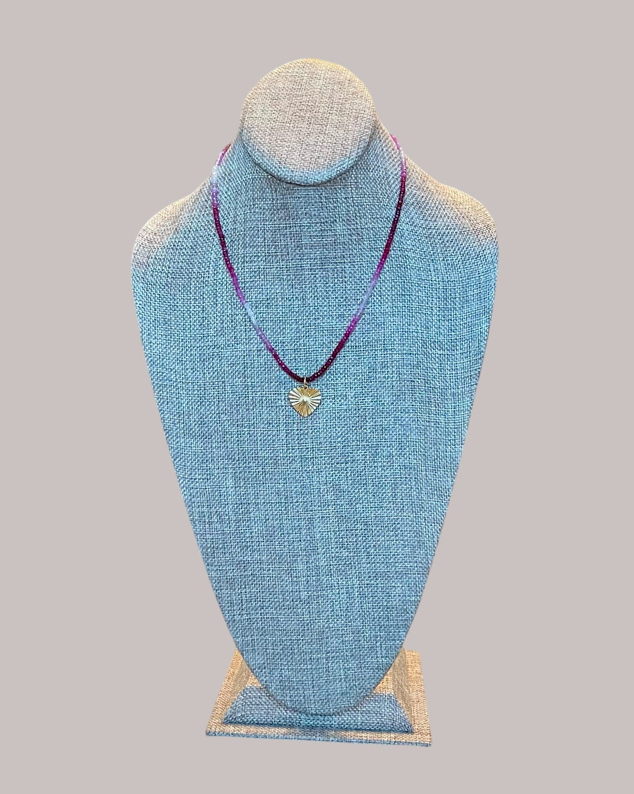 Gradient Ruby Necklace: Natural authentic Ruby gemstone necklace w/ gold heart charm and gold filled lobster clasp OOAK