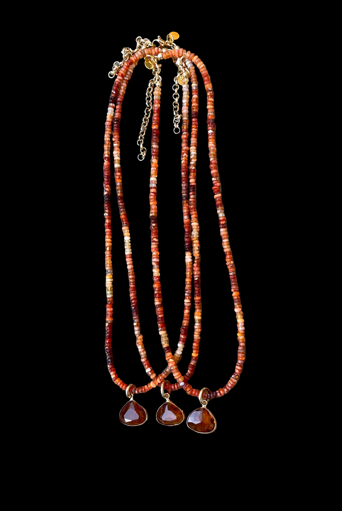 Ethiopian Fire Opal Necklace with Orange Crystal Charm & Gold Filled Clasp