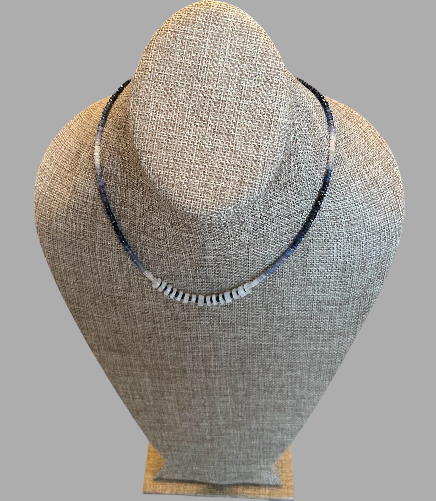 Song of September Necklace: Blue Ombré Sapphire (faceted) with Moonstone Accent Beads OOAK