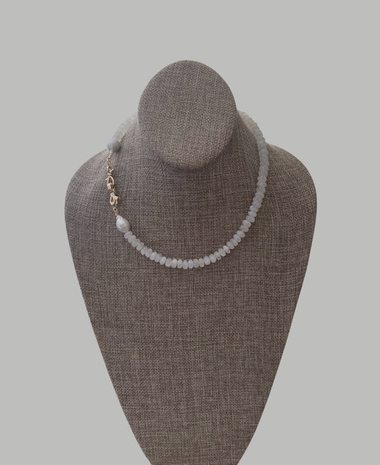 Bijou de Lune Necklace: High quality Moonstone beads, Baroque Pearls and a double bow gold clasp Wear 3 different ways OOAK
